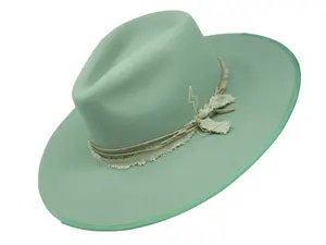 Ace Of Hats WeHo Mint Green Women's Fashion Fedora Hat 100% Australian Wool Bohemian Rhapsody Adjustable Fit With Leather Lacing
