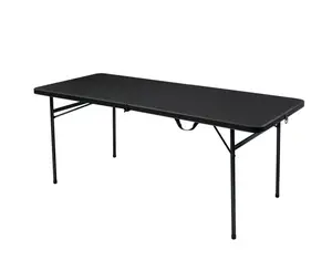 Professional 6 Foot Bi Fold Folding Table Black Sturdy Plastic Utility Table for Banquet Party Picnic Camping and Home Use