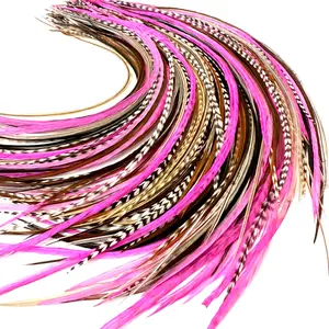 21 Natural & Pink Color Hair Feathers - 9”-14” Long - 20 Micro-link Beads - Eye-Catching Design - 100% Real Rooster Feathers for Hair Extension