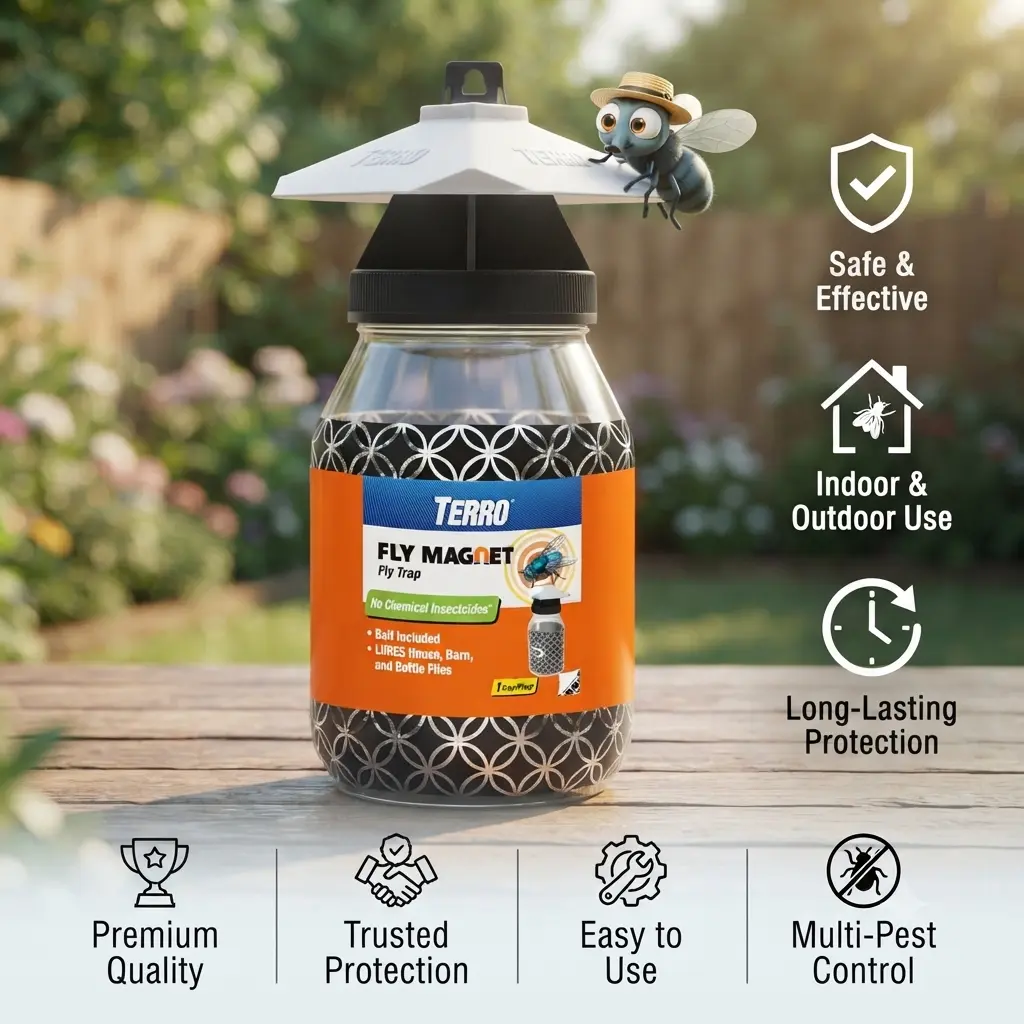 T380 Outdoor Reusable Fly Magnet Fly Trap - Poison Free Trap with Bait