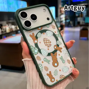 Magnetic Phone Case for iPhone 17 Pro Max 16 Plus 15 14 13 12 11 Air E Easter Bunny Eggs Pattern Acrylic Back TPU Edges Bumper Sockproof skin-friendly feel Bumper Cover for Girl