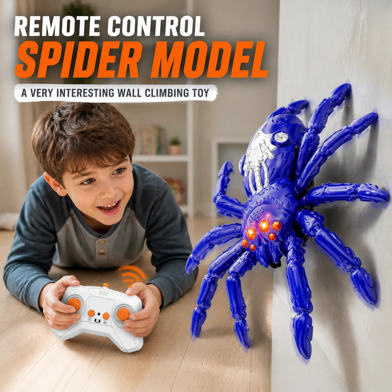 Remote Control Spider Toy - RC Wall Climbing Tarantula with Flashing LED Eyes, Prank Wall Crawlers Toy for 3-4 Years Boys, Christmas Birthday Gift for Parties