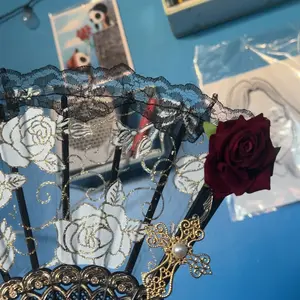 Lace Hand Fan, Flower Design 1 Count Foldable Handheld Fan, Portable Hand Fan for Wedding Favors, Birthday Party Decorations, Home Room Decor