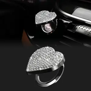 Bling Car Engine Start Button Cover - Diamond Interior, Sparkly Design, Rhinestone Emblem, Universal for Car, Heart Bling Accessory Decoration Automotive