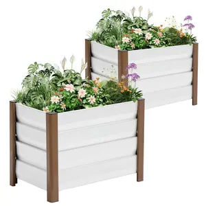 2 Pack Aluminum Raised Garden Bed with Legs, 24x16x18 in Outdoor Metal Elevated Planter Box with Drainage Holes for Garden, Patio, Balcony, Backyard Vegetable & Flower Planting, White