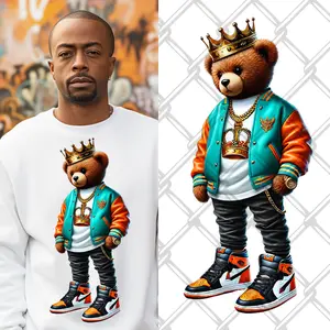4-Pack, 6-Pack or 8-Pack DTF Heat Transfer Gang Sheet Hip Hop Bear Ready to Press for DIY T-Shirt Printing