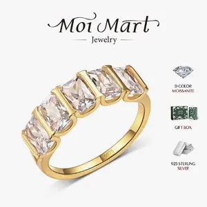 MOI MART Luxury 5-Stone Trapezoid-Cut  Synthetic Moissanite Eternity Promise wedding Ring, Gold-Plated S925 sterling Silver Band, Elegant Jewelry for Engagement, Anniversary, and Daily Wear Eternity Bridal Ring perfect gift