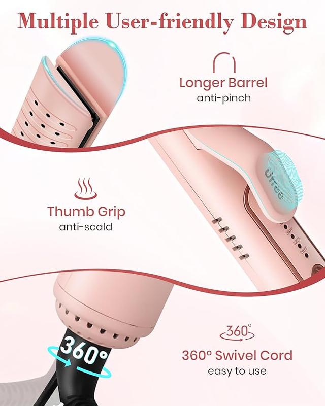 360°Airflow Styler, 1 1/2 inch Curling Wand & Hair Straightener 2 in 1 with Ionic Cool Air to Lock in Style, Titanium Flat Iron Curler in One with Dual Voltage