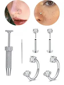 20G Horseshoe Nose Ring Push in Flat Back Nose Studs with Internal Piercing Taper and Grabber Tool Lip Ring Tragus Helix Cartilage Earring for Women Men Nose Piercing Jewelry