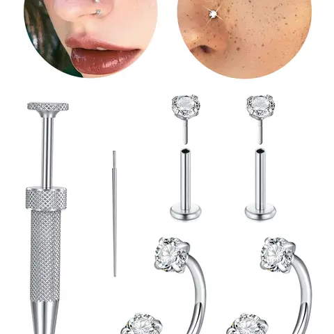 20G Horseshoe Nose Ring Push in Flat Back Nose Studs with Internal Piercing Taper and Grabber Tool Lip Ring Tragus Helix Cartilage Earring for Women Men Nose Piercing Jewelry Body Jewelry