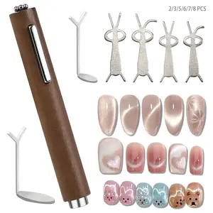 ✨ [Cat Eye Nail Art Magnet Tool Set] Three-in-One Wooden Handle Cat Eye Magnet Stick + Black Bead Nail Magnet Pen + Y-Shape/Rabbit Positioning Tool | Professional Cat Eye DIY Salon Tool | Essential for Nail Technicians