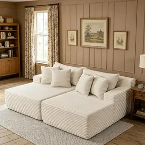 132-Inch U-Shaped Memory Foam Sectional Sofa — An oversized modular design offering "cloud-like" comfort; features deep seating and compressed corduroy fabric, combining space-saving capabilities with a convertible sleeper function large family sofa