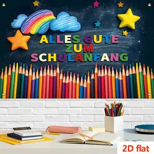German Back-To-School Theme Pencil Drawing Background Fabric, Colorful Graffiti Style, Home Decor for Living Room, Bedroom, Outdoor, Party Decoration