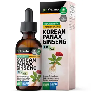 BioKrauter Korean Panax Ginseng Tincture Bottle Organic Premium Quality High Absorption Vegan Healthcare Supplement