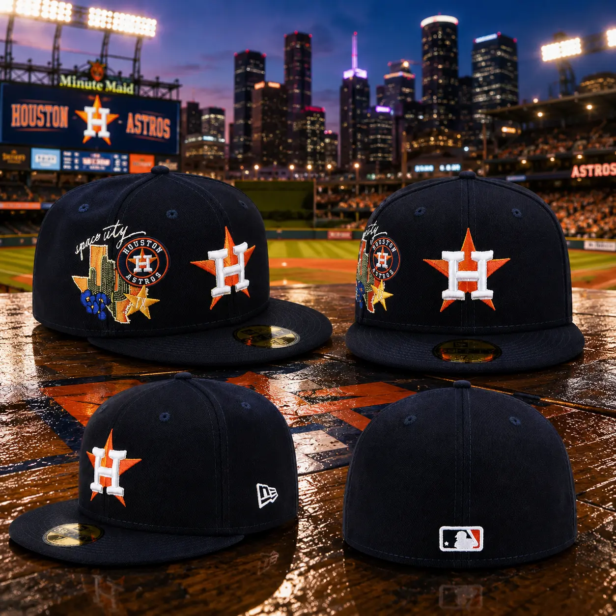 Houston Astros New Era 59FIFTY Fitted Hat – Space City Edition Navy Flat Brim Cap with Embroidered Side Patch, Premium Baseball Streetwear