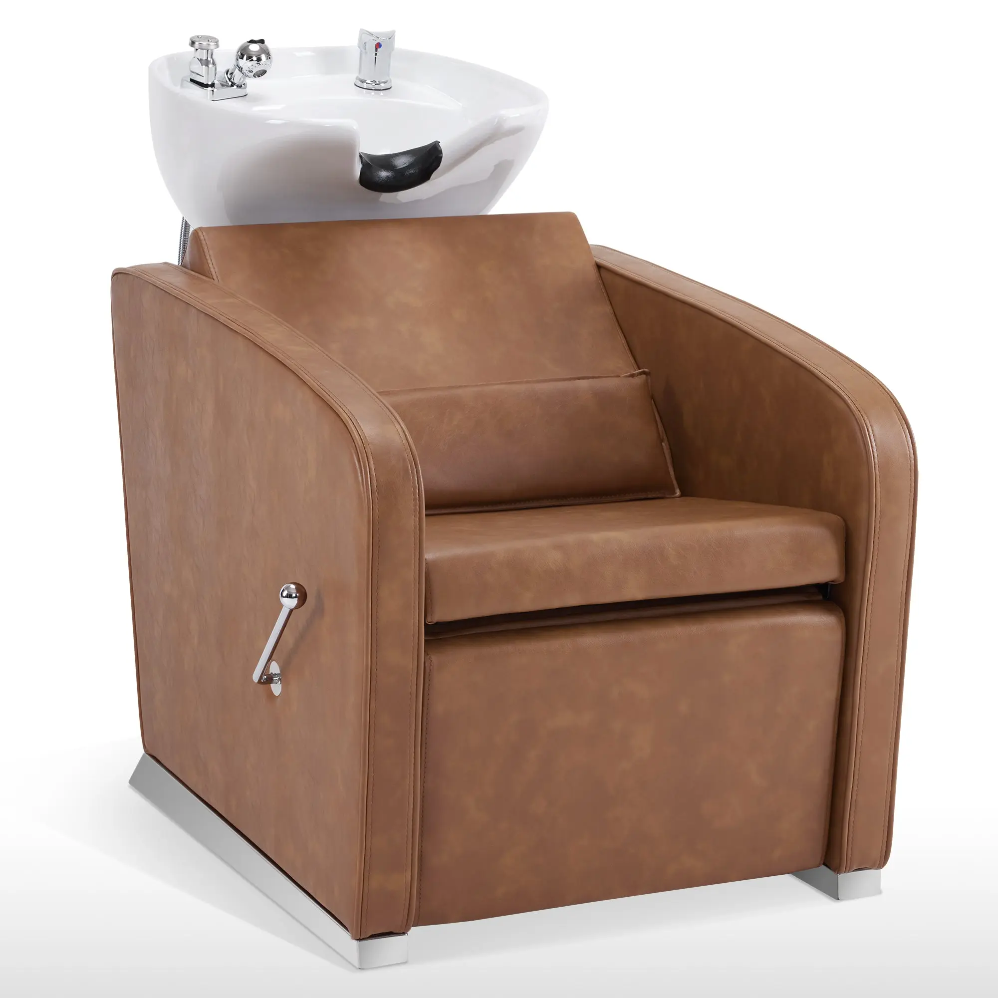 BarberPub Commercial Salon Backwash Shampoo Station with Chair and Ceramic Shampoo Basin, Model 9370