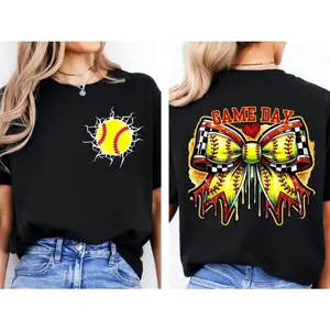 Softball and Baseball Game Day TShirt with Bow Design for Team Spirit and Mom Support
