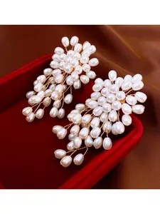 French Vintage Hepburn Style Exaggerated Faux Pearl Flower Stud Earrings, Statement Earrings, Elegant Party Design, High Fashion, Valentine's Day Gift, Birthday Gift