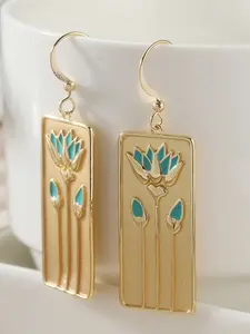 Vintage Square Enamel Flower Earrings, Geometric Creative Women's Jewelry Pendant Earrings, Casual All Seasons
