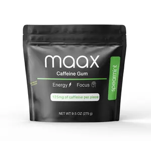 Maax Caffeine Gum | 125mg of caffeine per piece | Spearmint | 125 total pieces per bag