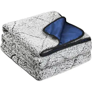 Tirrinia Waterproof Outdoor Blanket with Sherpa Lining, Windproof Triple Layers Warm Comfy Foldable for Camping Stadium, Beach, Picnic, Grass