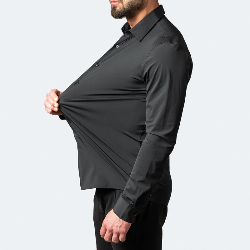 3-Piece Set Stretch and stain-resistant shirt, unisex.Shirts4-way Stretch Long Sleeve Collared Solid Wedding Dating Button Down Shirts Business Casual Breathable Outfits Menswear black logo