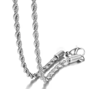 3/5/7mm Rope Chain Necklace for Men Women,Basic Punk Stainless Steel Cuban Rope Link Chain Chokers,Solid Metal Collar