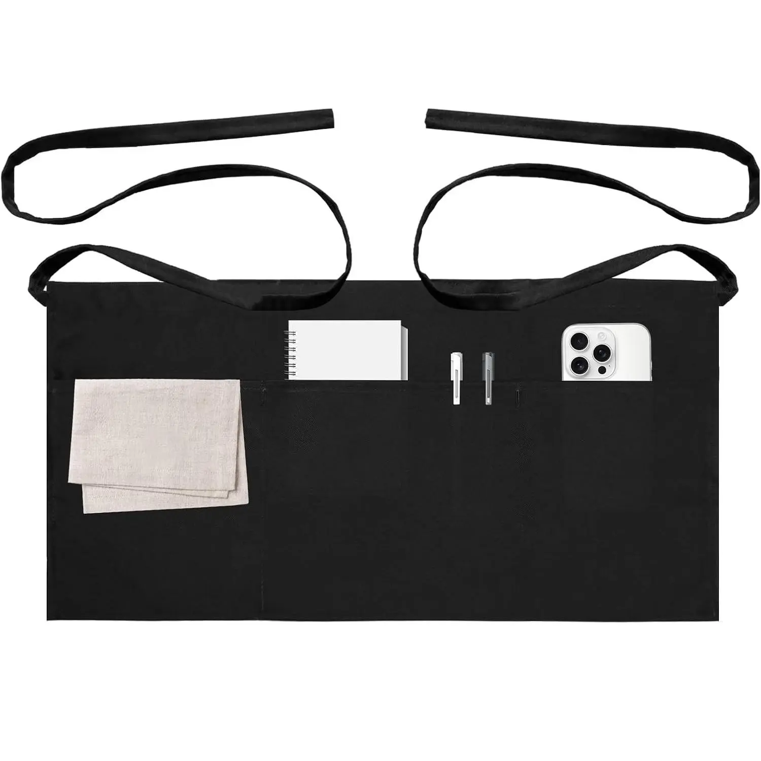 Server Aprons with 3 Pockets, Pocketed Aprons, Waitress Waiter Waist Apron for Women Men, Chef Kitchen Serving Cooking Baking, 1 Pack