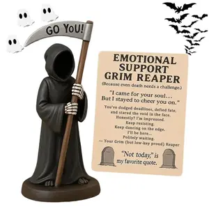 Gothic Resin Death Statue with Card, Halloween Home Decor, Bookshelf Decoration, Slightly Spooky Gift Idea, Matte Finish