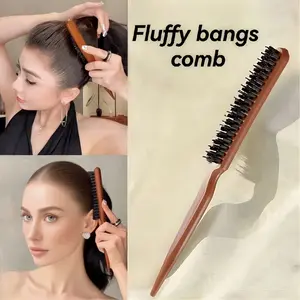 Three-Row Boar Bristle Tail Comb, Artificial Hair & Synthetic Brush, Scalp Massage Tool, Styling Accessory for Regular Hair