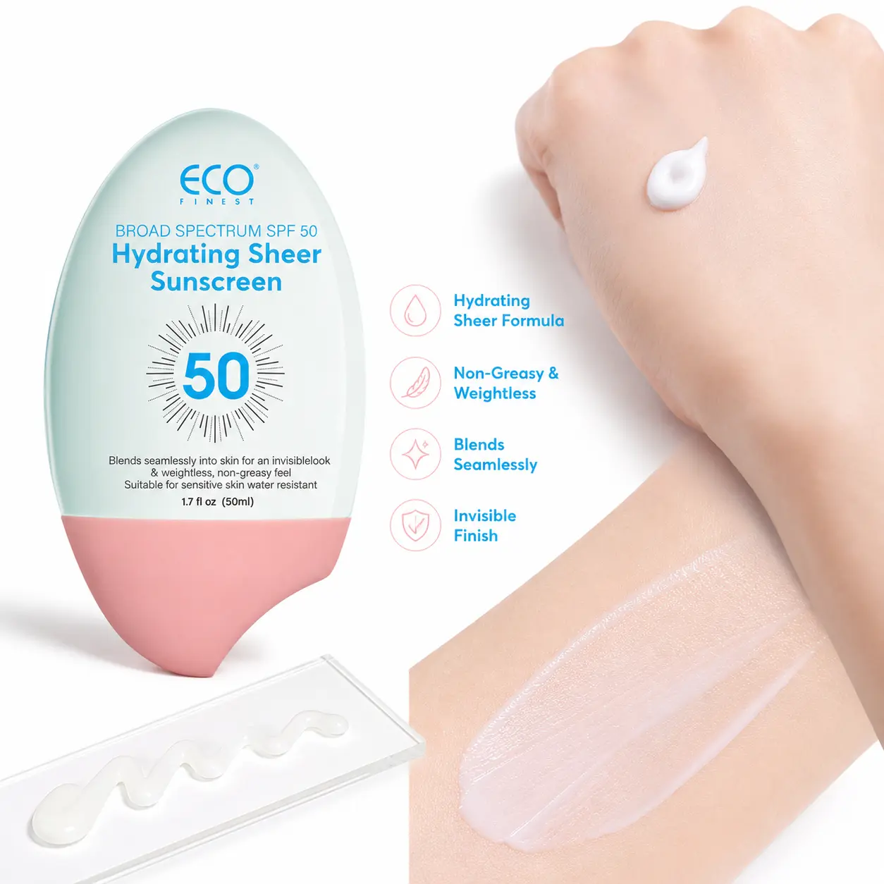 ECO Finest Hydrating Tinted Facial Sunscreen SPF 50 PA+++ - Ceramides & Niacinamide Infused, Water-Resistant Moisturizing Sunscreen for All Skin Types, Supports Skin Repair, Hydrate, Tinted Sunscreen