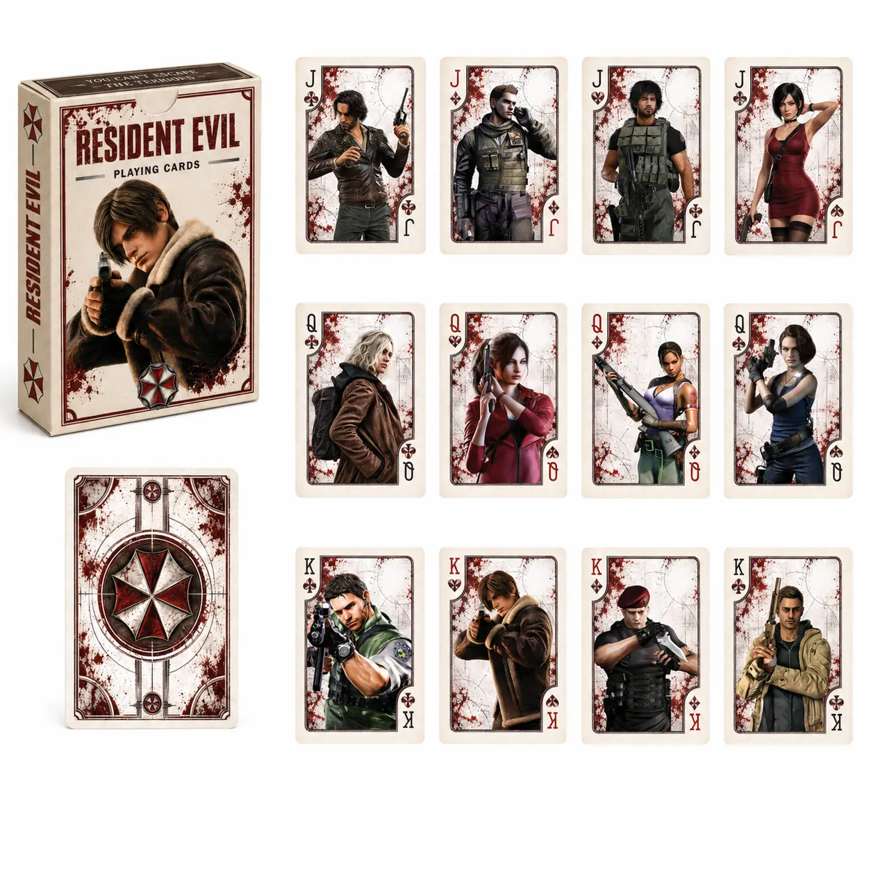 Resident Evil Requiem Playing Cards | Leon Ada Wong Jill Valentine 54-Card Deck | Survival Horror Game Collectible Gift for RE Fans, Gamers