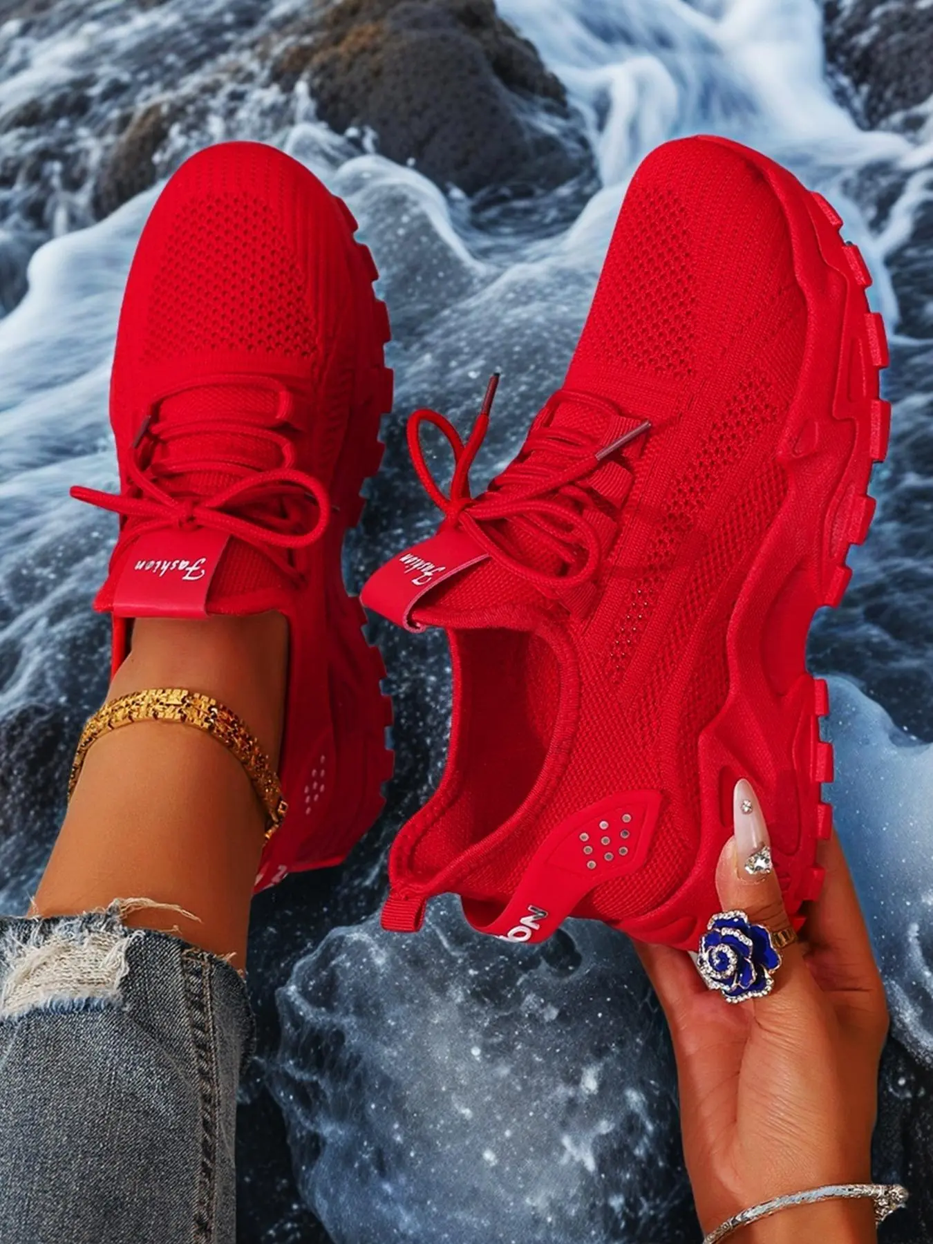 Women's Fashionable Lace Up Low Top Sneakers, Casual Breathable Comfortable Athletic Knit Running Shoes Sporty Running Shoes Sports Running Shoes, Knitted Running Shoes, Trendy Running Shoes, All-match Basic Shoes for Daily Wear