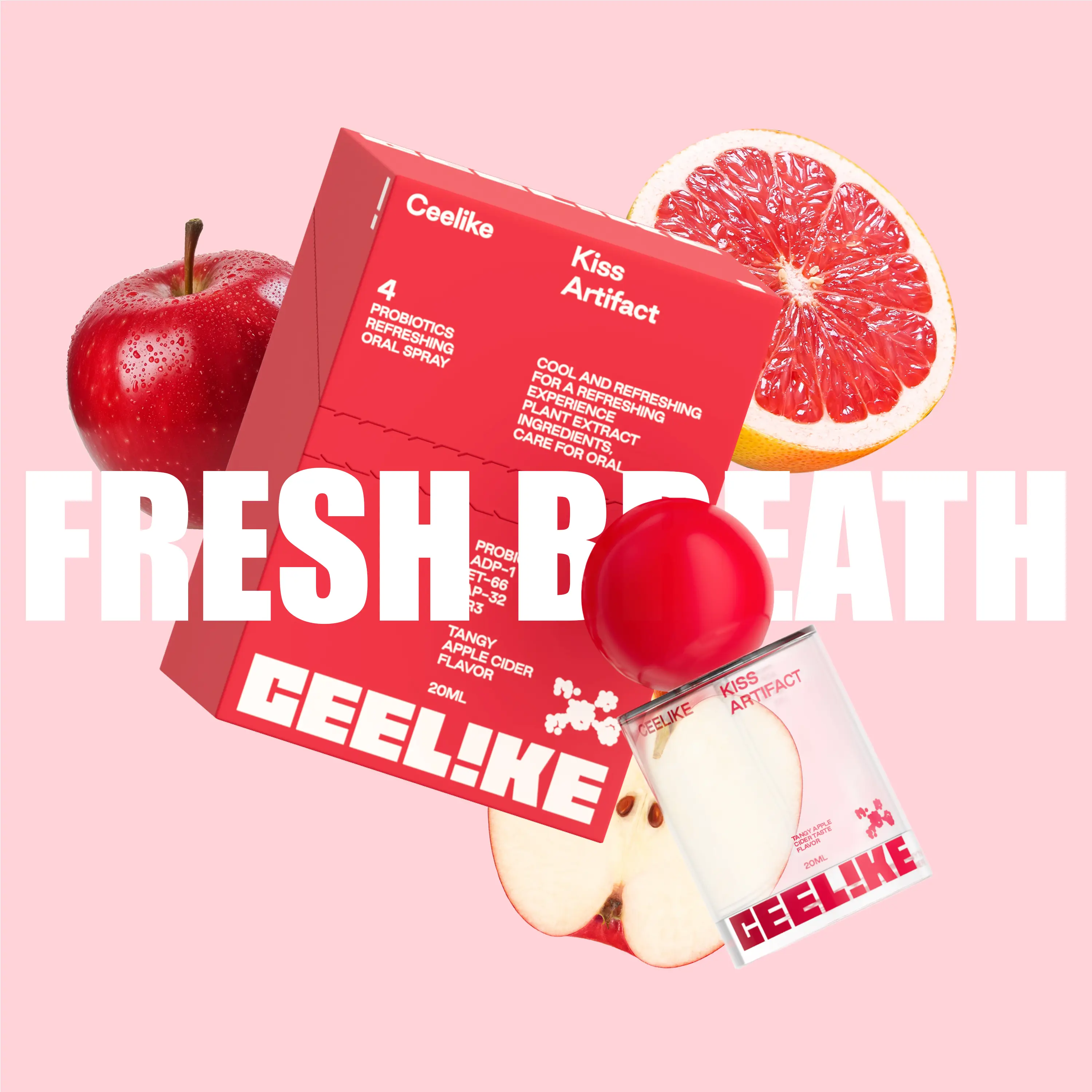 CEELIKE Probiotic Oral Spray - Apple Vinegar Flavor 20ml Breath Freshener Infused with Probiotics & Natural Plant Extracts Sugar-Free Portable & Convenient Antibacterial Gum Care