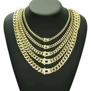 2026 New Style 6-14MM Monaco Miami Cuban Link Chain Black S Clasp 14K Gold Plated Necklace For Men Women