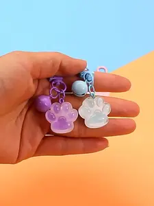 2pcs Night Glow Transparent Cute Cat Paw Keychain, Floral Pattern, Polished Style, Perfect Gift for Girls, Backpack Charm