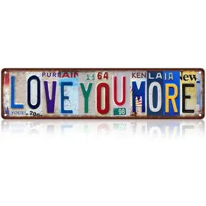 Love You More "Retro Metal Wall Sign - Retro sign, suitable for home, bar or coffee decoration, romantic love quote wall painting