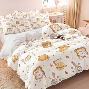 Cute Cartoon Bakery Duvet Cover Set,Includes 1 Duvet Cover and 1-2 Pillowcases,Adorable Kawaii Bedding Set,Featuring Playful Bread & Animal Print,Perfect for Kids & Teens Bedroom Decor,Ideal for a Cozy & Whimsical Sleep Space