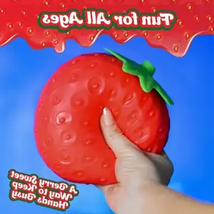 Squeeze Strawberry - Extra Large 3" Squishy Stress Ball for Adults & Kids 3+ - Fruity Fidget Toy for Stress Relief & Sensory Play - Safe & Durable Non-Toxic Material