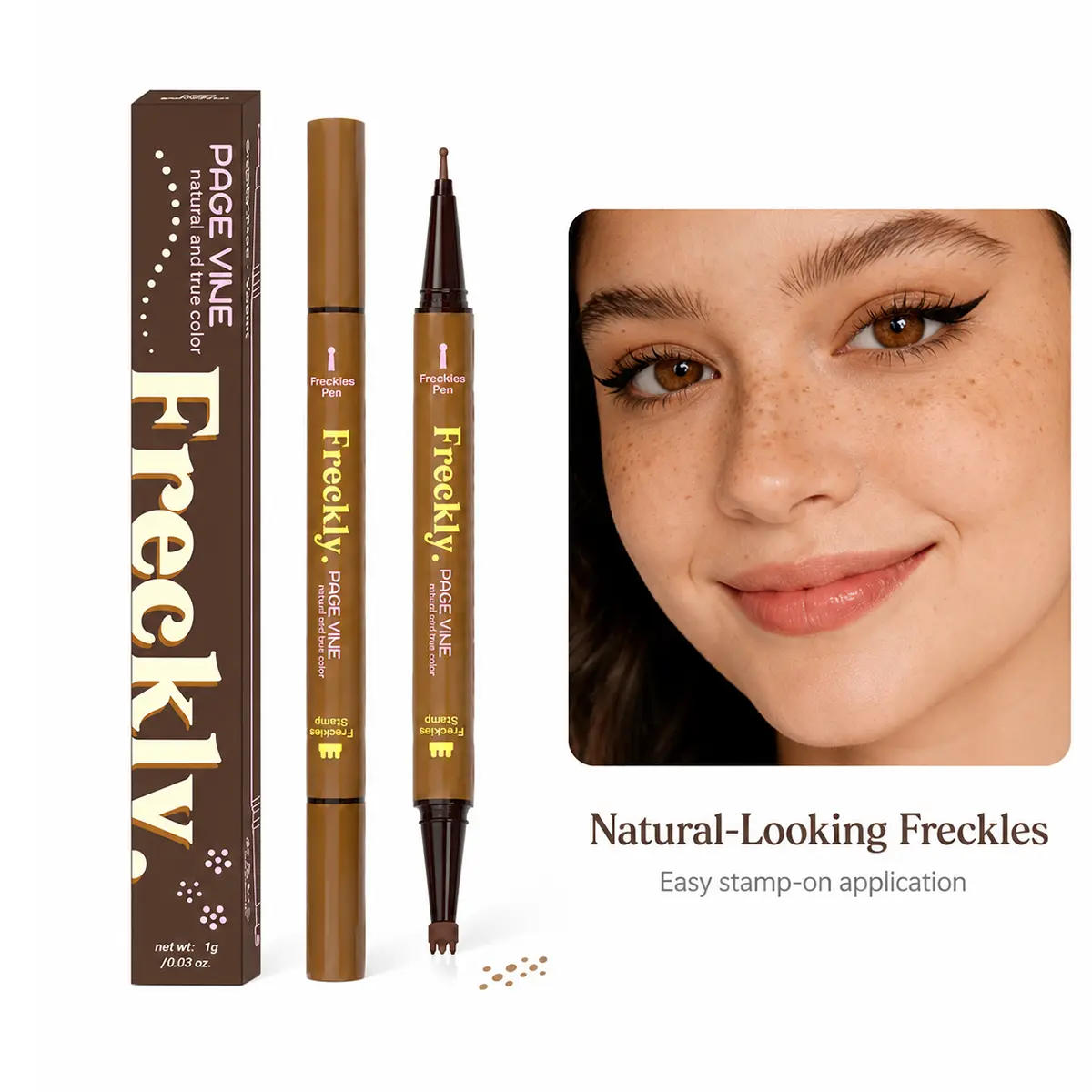 2-in-1 Freckle Stamp & Freckle Pen, Waterproof Fake Freckles Makeup Pen for Natural Sun Kissed Look, Beauty Mark Pen, Long Lasting Smudge Resistant for Clean Girl Makeup