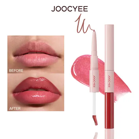 JOOCYEE 2in1 Lip Liner & Gloss - Plump & Glossy Dual Lip Combo, Matte Lip Liner & 3D Glossy Lip Gloss, Plumping & Long-Lasting, Shimmer Finish, Non-Sticky Formula, Daily Makeup, Date Night, Travel-Friendly, Perfect for Fall & Winter