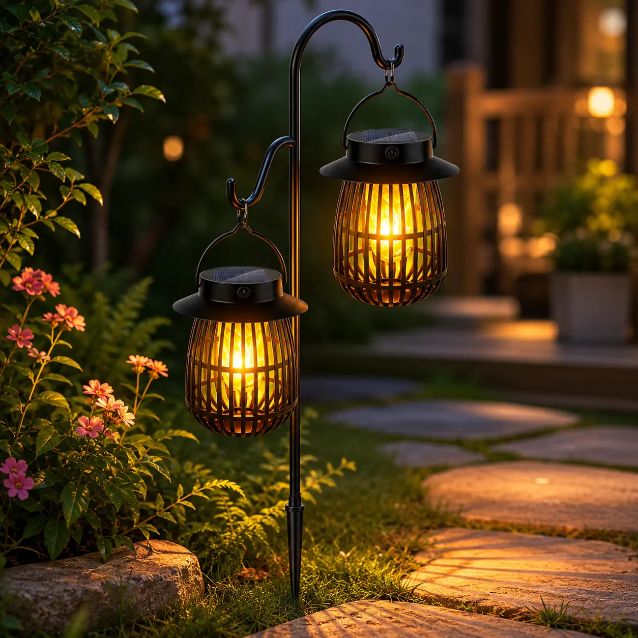 Solar Flame Lantern Outdoor Lights, Flickering Flame Garden Light – Solar & USB Dual Charging, IP65 Waterproof Solar Garden Lights Outdoor for Balcony Patio Yard,#summervibes summergarden#SummerWins #DealsForYouDays