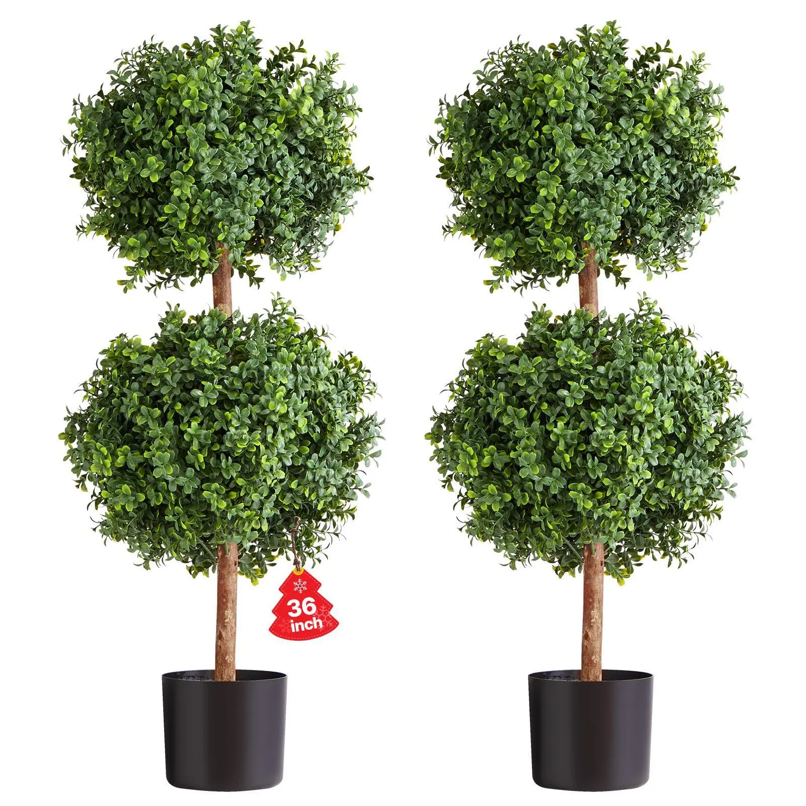VEVOR Artificial Topiary Boxwood Double Ball, 2 Set 36 inch Faux Boxwood Plant Balls, Fake Silk Tree Look Real, Easy Assembly for Decor Front Porch Outdoor Patio Garden Balcony Backyard Indoor#BacktoSchool