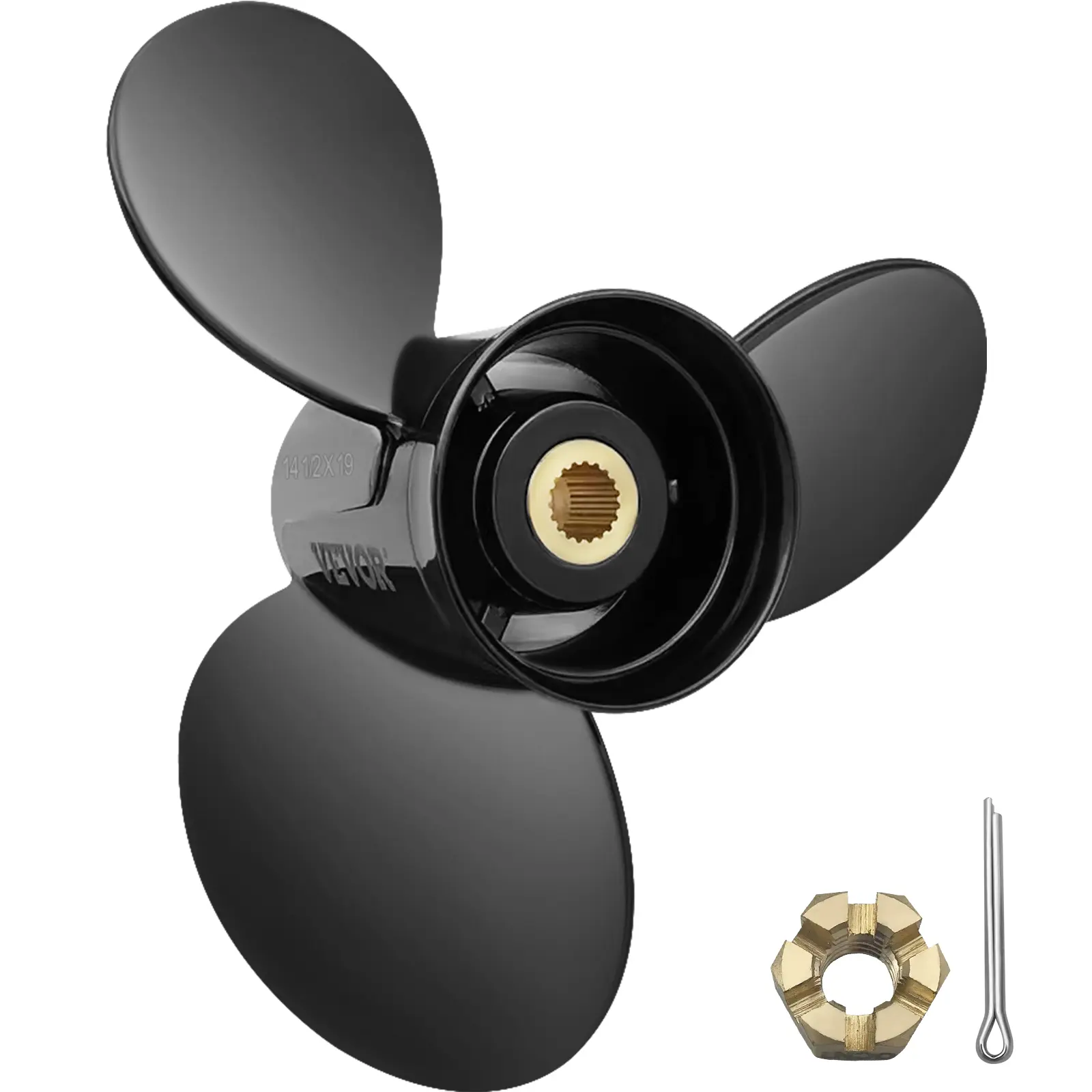 【SummerFinds】VEVOR Aluminum Alloy Outboard Motor Propeller, OEM 3817468 Replacement, 3-Blade 14 1/2" Diameter x 19in Pitch, 19-Tooth Splined Fit, RH Blade, Compatible with Volvo Penta SX Drive Models, for Powerful Thrust, Water Sports, Fast Acceleration