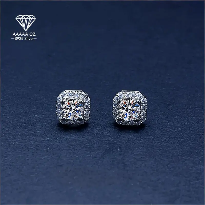1 Carat White 5A CZ Square Stud Earrings For Women - 925 Sterling Silver, Sparkling, Versatile Jewelry For Birthdays, Valentine's, Christmas, Halloween, New Year, Parties, Weddings