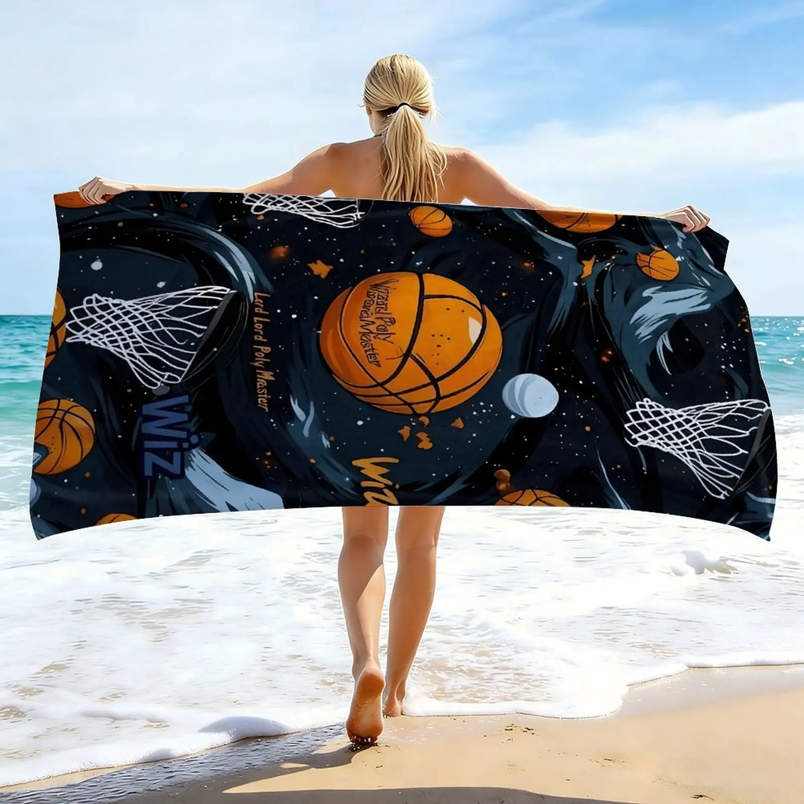 Basketball Themed Beach Towel Stylish Super Absorbent Unisex Machine Washable Perfect for Pool Beach Yoga Travel Camping bathroom Match Team Color Matching tea