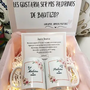 Propuesta for Padrinos with Tazas Godparents Proposal Gift Box Set of Two 11oz Mugs Personalized Baptism Gift