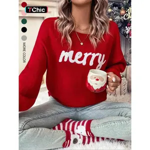 WOMEN'S RED PULLOVER SWEATER, CHRISTMAS FALL/WINTER 2025 OUTFIT, ROUND NECK CASUAL CUTE PULLOVER SWEATER FOR WOMEN, SUITABLE FOR DAILY OUTINGS, PARTIES,  LADIES CHRISTMAS AUTUMN-WINTER CLOTHES