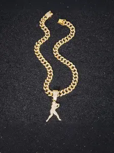 Street Style Artisan Necklace Jewelry, Hip Hop Cool Baseball Full Diamond Pendant, Alloy Chain Cuban Link, Rap Dance Fashion, Dangling Charms Necklace