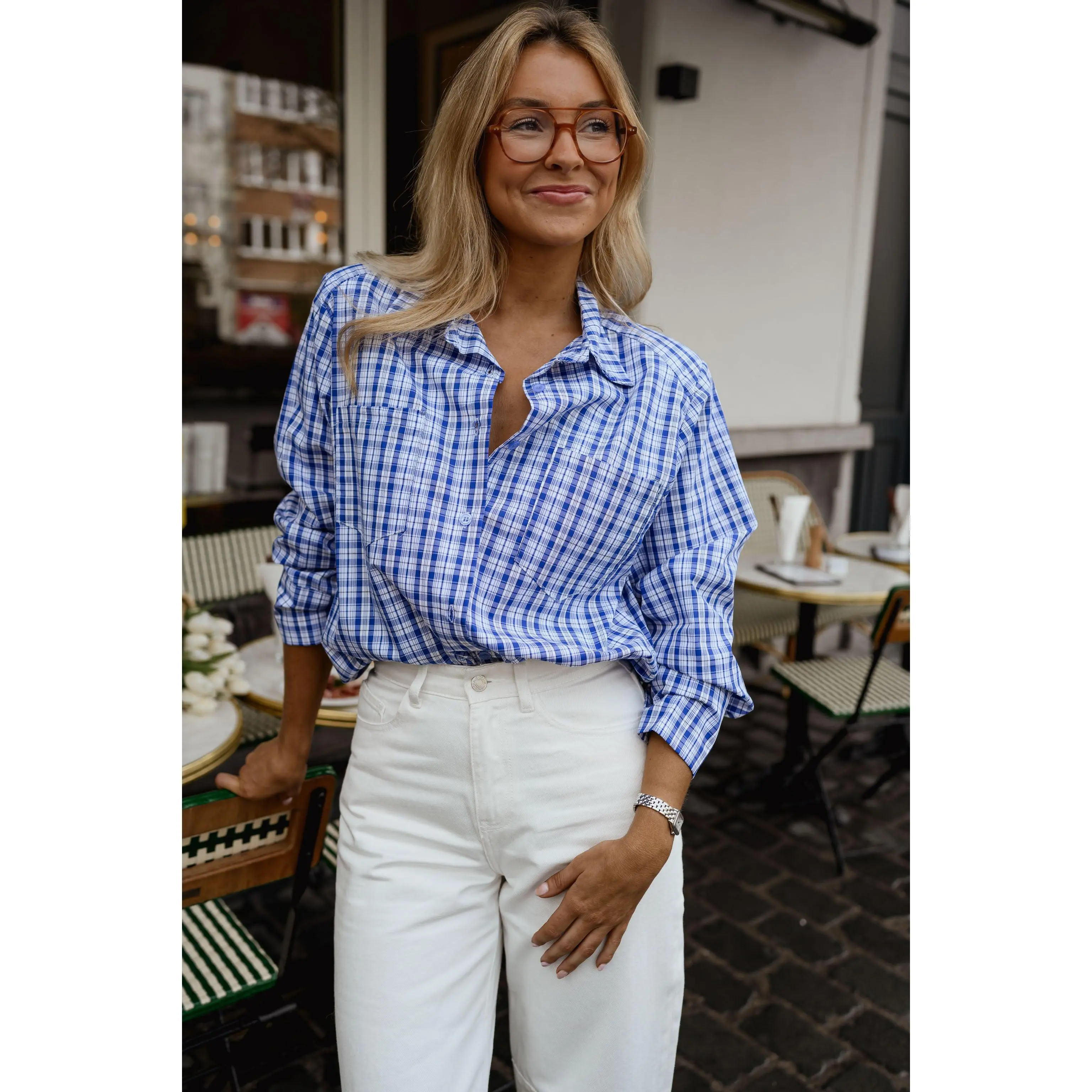 EASY CLOTHES Women's Blue Colleen Cotton Top, Casual Women's Blouse & Shirt (Pair with Jeans)